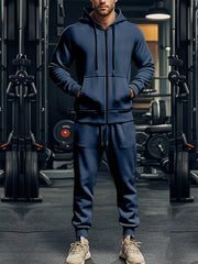 Men's Solid Color Hoodie and Sweatpants Set Casual Sportswear for Adults