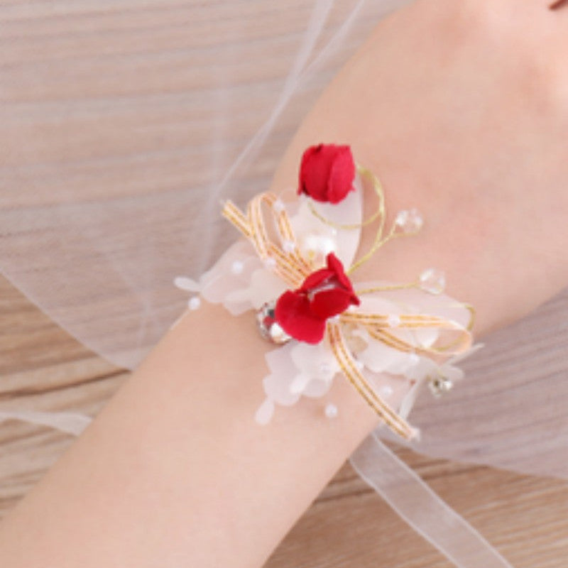Wedding Wrist Corsages for Brides and Bridesmaids Fabric Flower Ribbon Bracelets