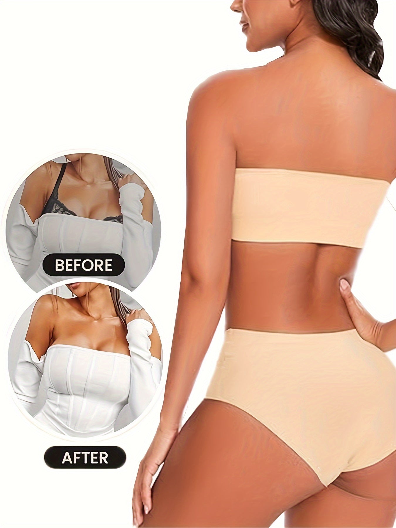 Women Seamless Strapless Steel Ring-Free Front Buckle Bra Invisible Tube Top Non-Slip Push-Up for Small Chest