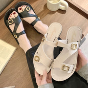 Женские плоские сандалии открытые носки, без застежки, с амортизирующей EVA, противоскользящие, черные и белые