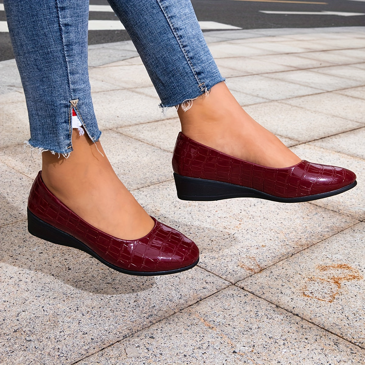 Women's Red Snake Print Mary Jane Flats Slip-On Casual Shoes