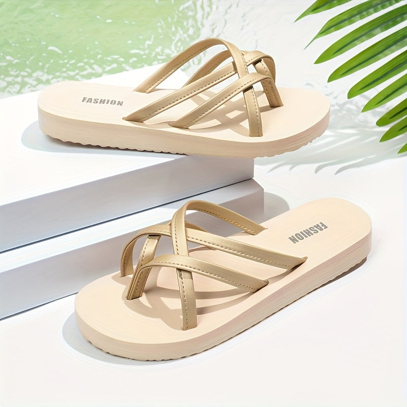 Women's Summer Slip-On Flip-Flops Cross Strap Open Toe Low Heel Solid EVA