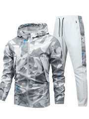 Men's Camo Long Sleeve Hooded Sports Outfit with Casual Pants