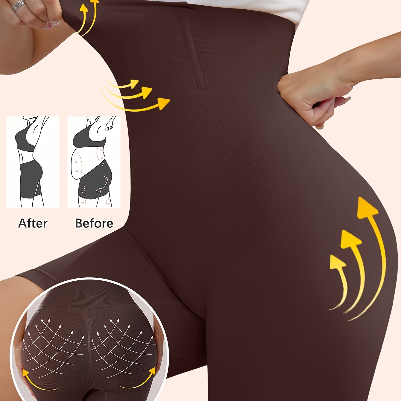 Women's High-Waist Tummy Control Shapewear Shorts Seamless Knit Polyamide Solid