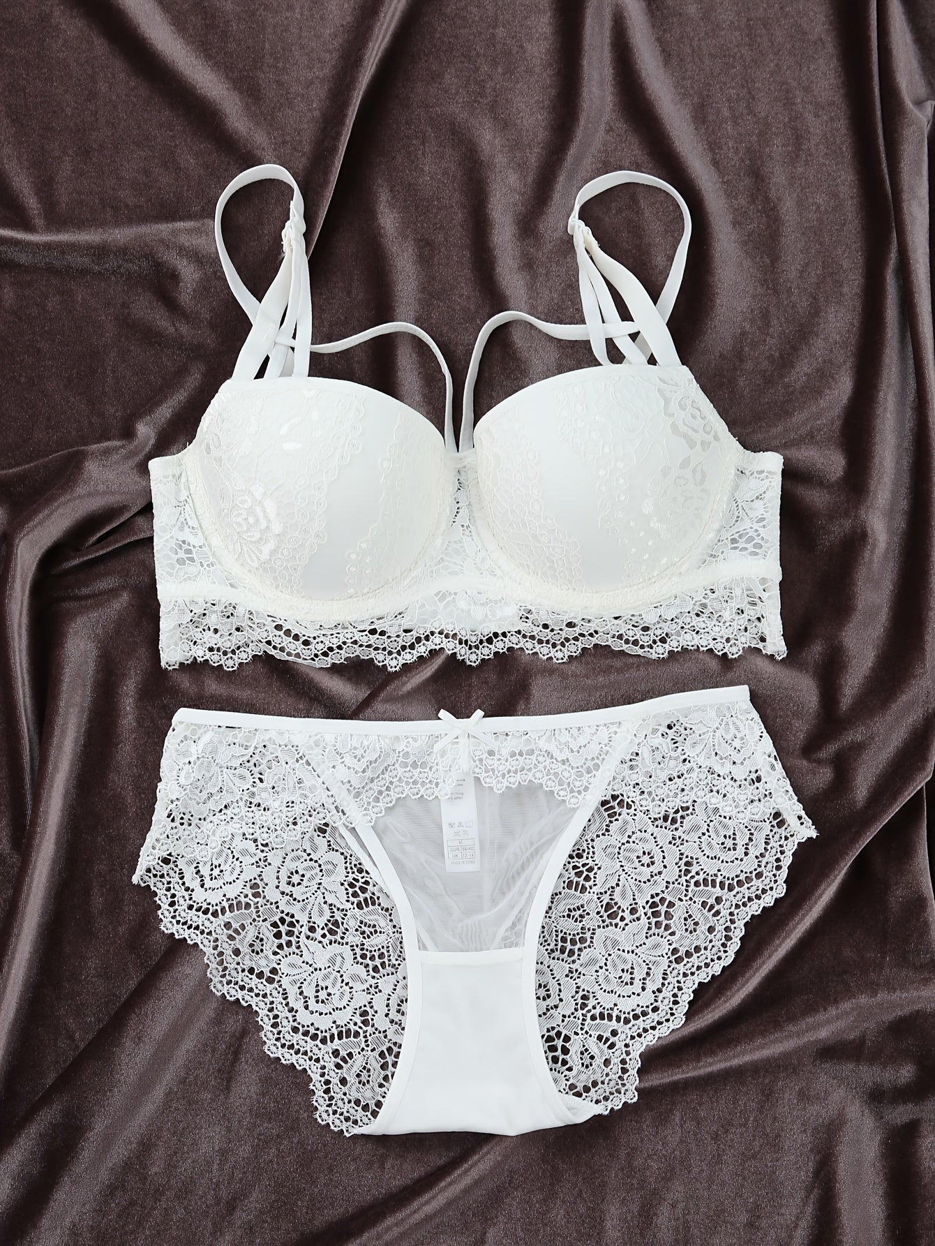 Women's Lace Cross-Back Bra and Panty Set with Bow and Push-Up Bra