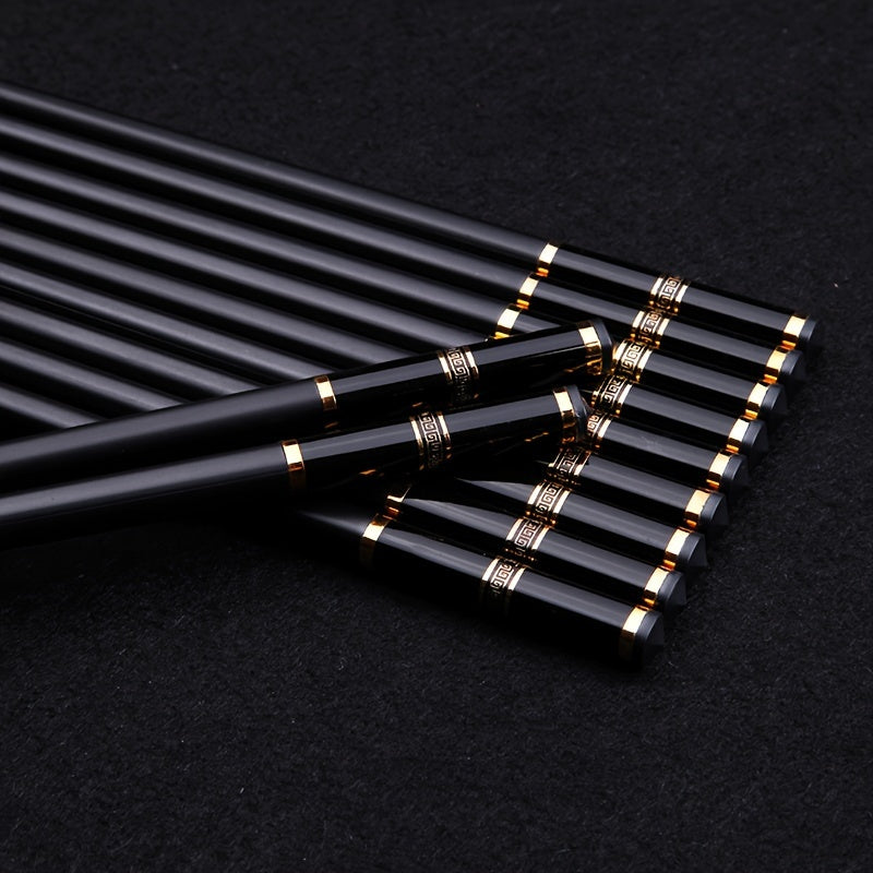 Set of 5 Reusable Alloy Chopsticks with Embossed Great Wall Pattern for Noodles Sushi and Ramen