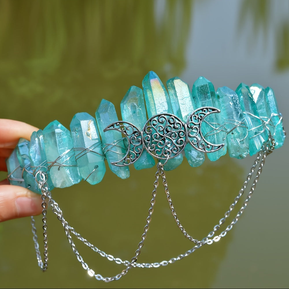 Women’s Natural Stone and Alloy Witch Crown Headband for Eid Celebrations