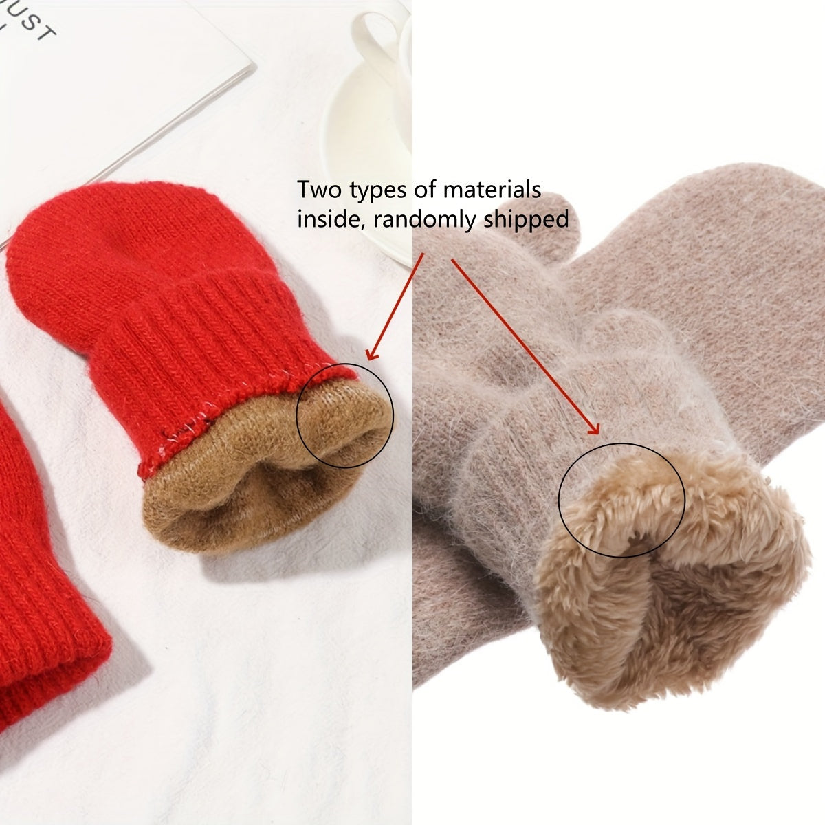 Knit Mittens with Velvet Lining for Warmth and Comfort for Autumn and Winter