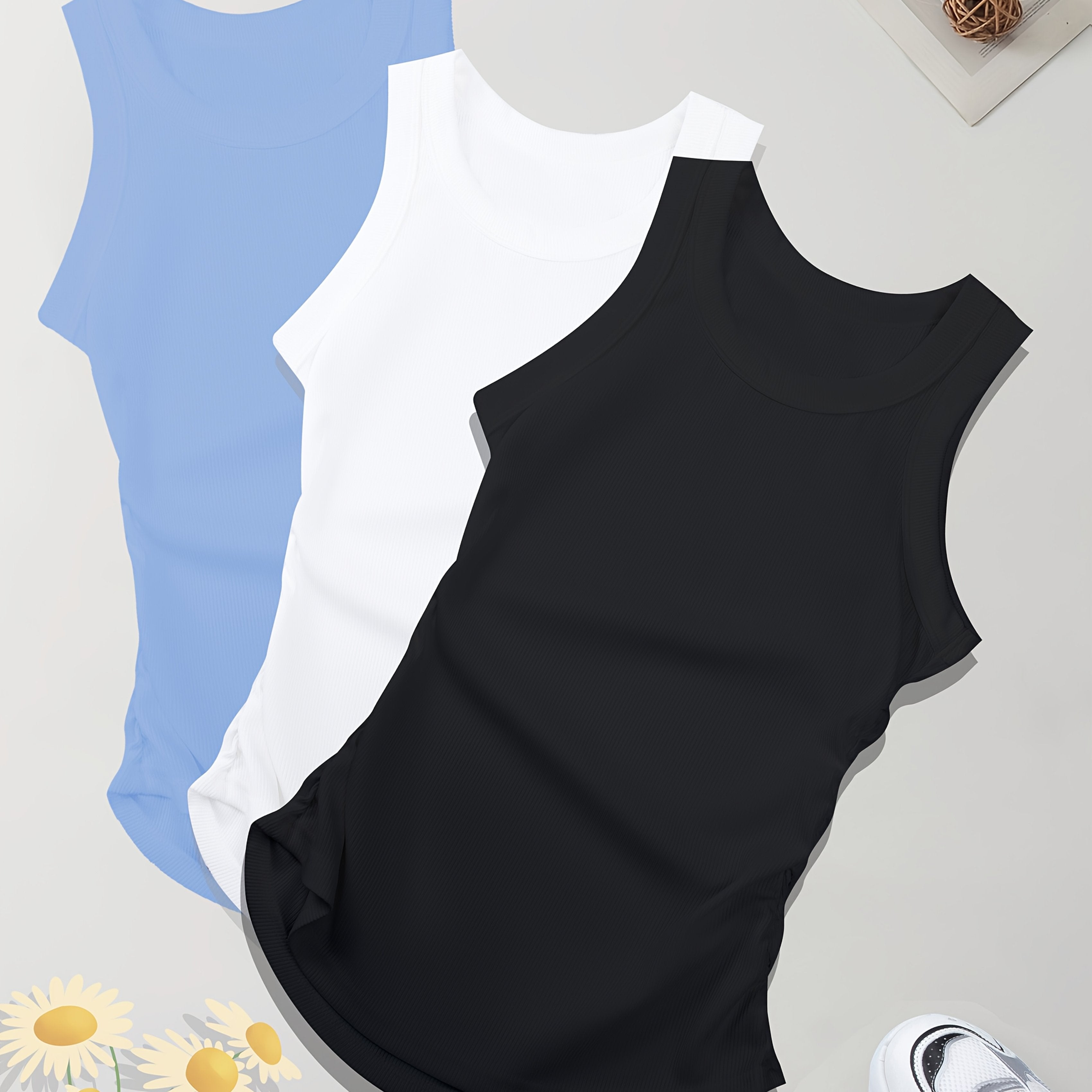 Women's Sleeveless Tank Tops Set 95% Polyester 5% Spandex for Summer Workout Casual Black Gray Red