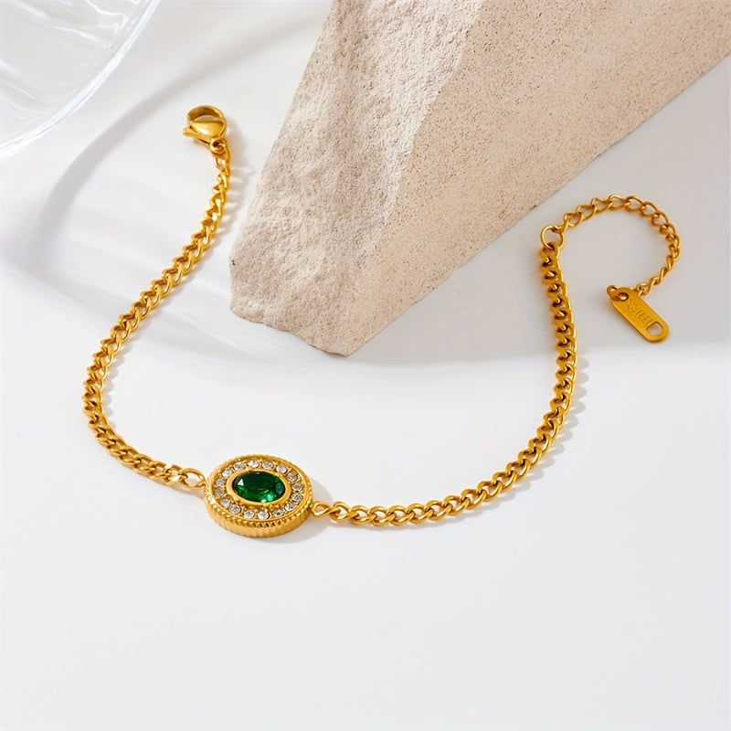 Zarif yashil kubik zirkonli zanglamas po'latdan yasalgan bilaguzuk, shik boho ilhomlangan ko'rinishni yaratadi - Kundalik kiyish uchun yoki o'ylangan sovg'a sifatida ideal.