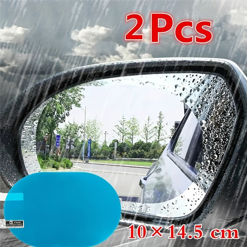 2 Packs Car Rearview Mirror Film Waterproof Anti-Fog Rainproof Transparent PET