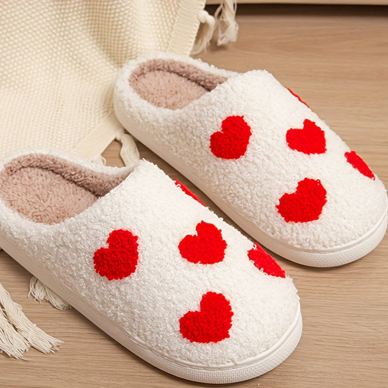 Pantuflas de interior para mujer con patrón de corazones, forro de felpa, franela antideslizante y suela TPR