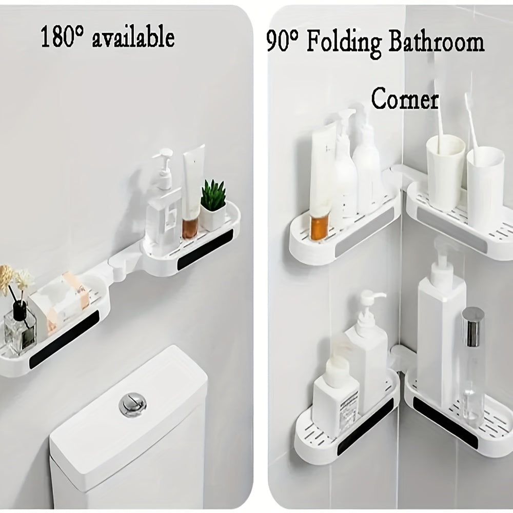 Corner Shelf with Rotatable Design and Drainage System for Bathroom and Kitchen Storage White Gray Black