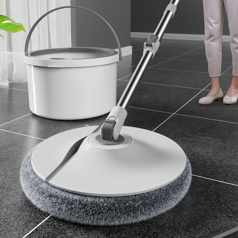 Универсальный набор для уборки дома: складное ведро для швабры серого и белого цвета с выдвижной ручкой, 360° вращающаяся головка, два водных отсека и 2 насадки - идеально подходит для уборки любых полов.