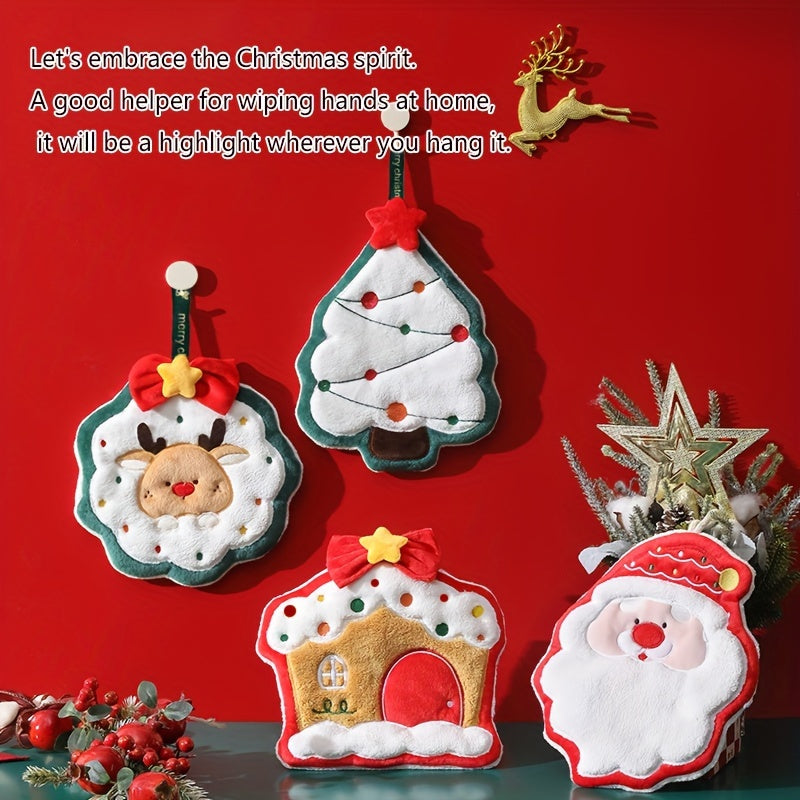 Bayramona Rojdestvo qo'l sochiq, Santa va rengey dizaynlari bilan, ultra-absorbent mikroto'qima, osish halqasi. Ideal bayram hammom bezaklari va sovg'a.