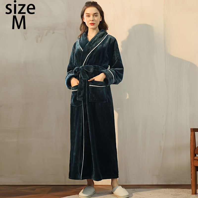 Kuz/Qish bathrobe, qulay uniseks pijama, uzun yengli va cho'ntakli qalin katta o'lchamdagi tunika, uy/hamom uchun iliq robe.