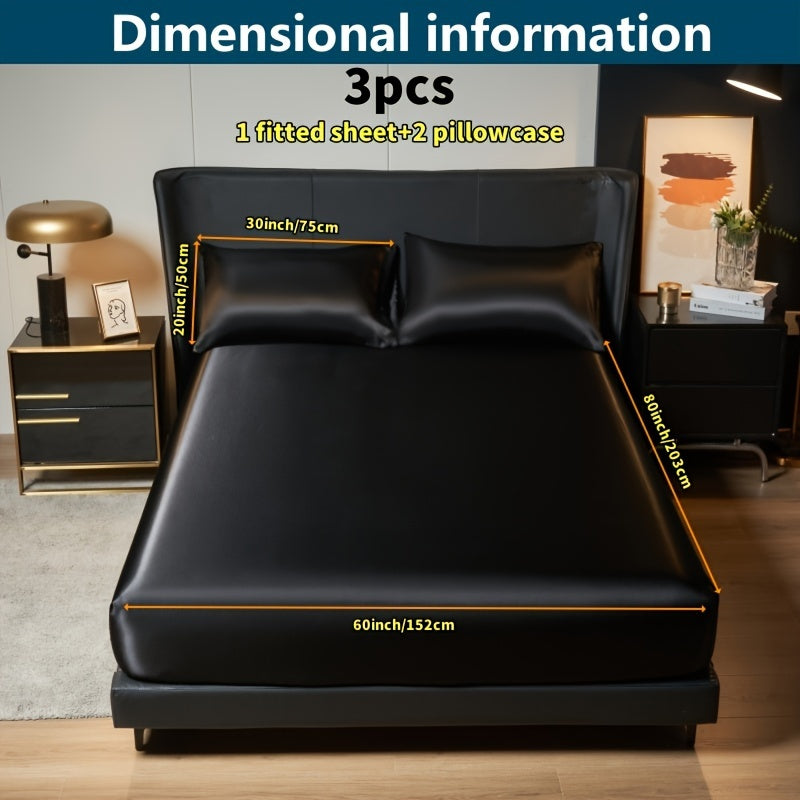 Роскошный сатиновый комплект простыней и наволочек однотонного цвета для кровати