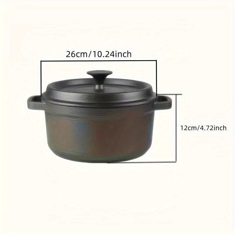 Cast Iron Double Handle Dutch Oven 10.24 Inch Non-Stick Skillet Multi-Purpose Cooking Pot