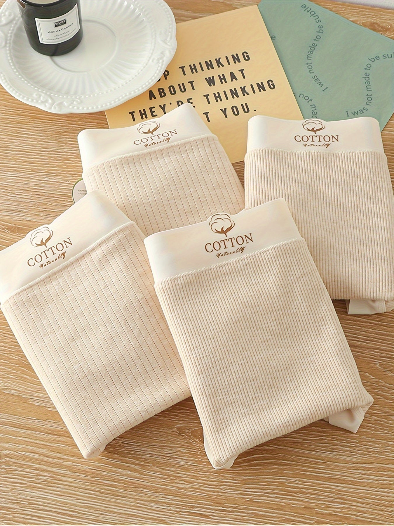 Set of 4 High Stretch Cotton Women's Briefs Breathable Stripes Lingerie