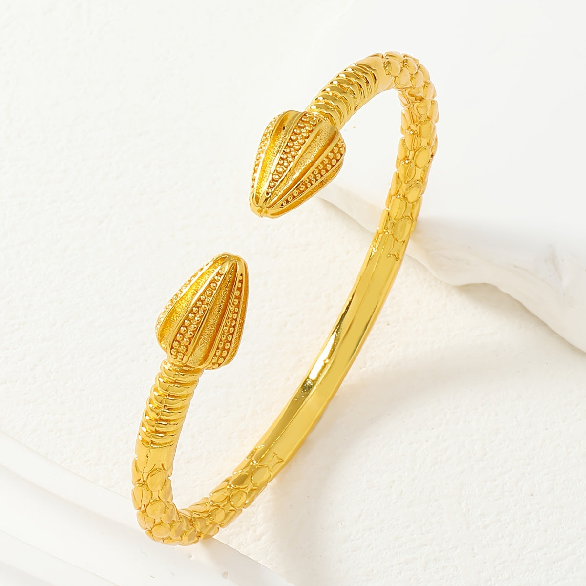 Women's Adjustable Copper Bracelet with Snake Scale Flower Design in Gold Plated