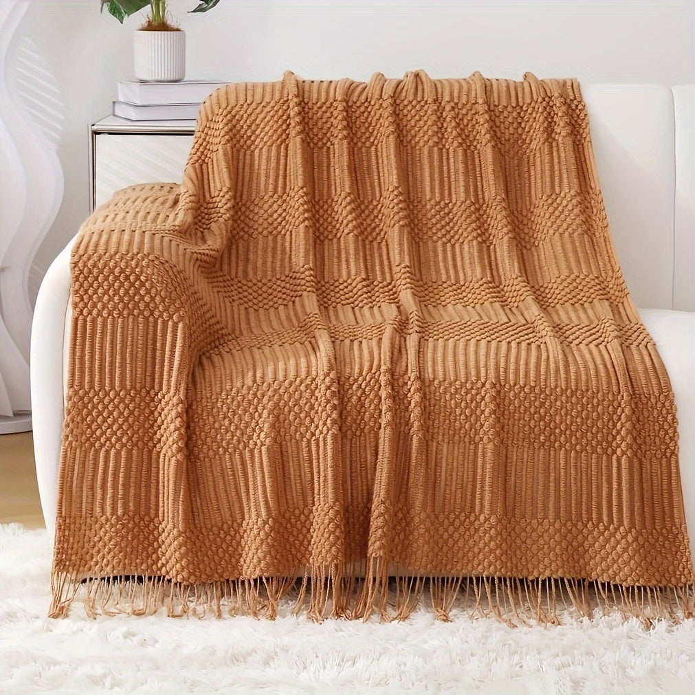 Textured Knit Throw Blanket 127x152cm Soft Solid Couch Sofa Decor
