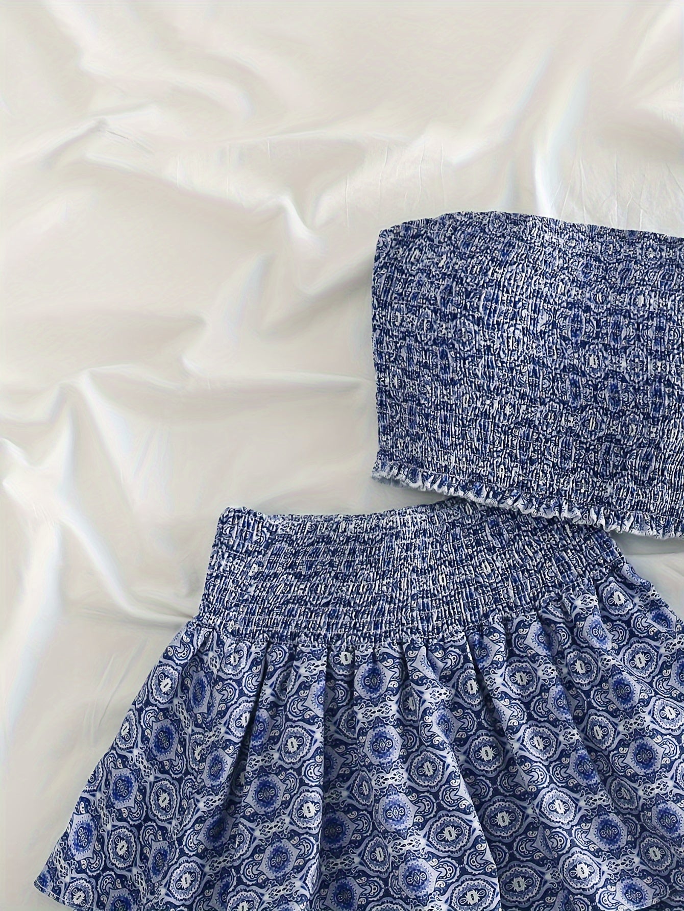 Women's Off-Shoulder Geometric Print Two-Piece Outfit Polyester Spandex Shirred