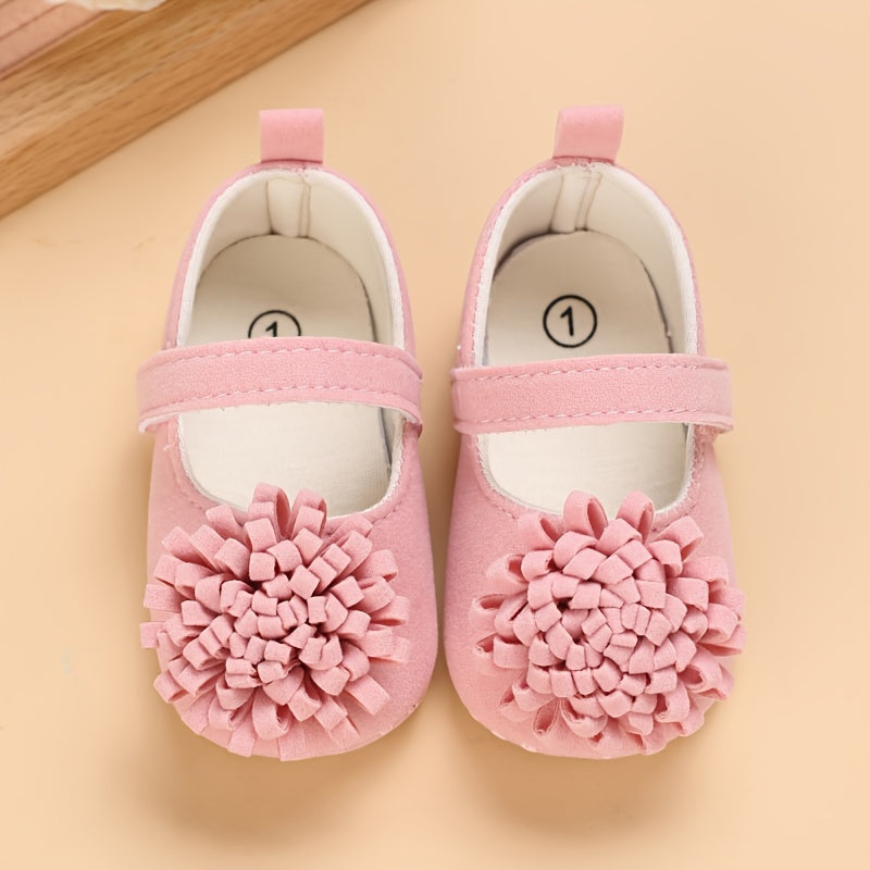 Girls Baby Shoes for First Steps Spring and Autumn Fabric Soft Sole with Flower Decorations