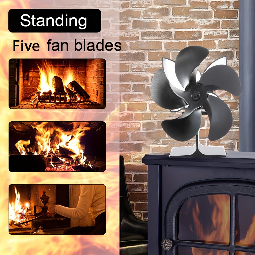 Wood Stove Fan 5 Blades Electric-Free Heat Distribution for Log and Gas Stoves