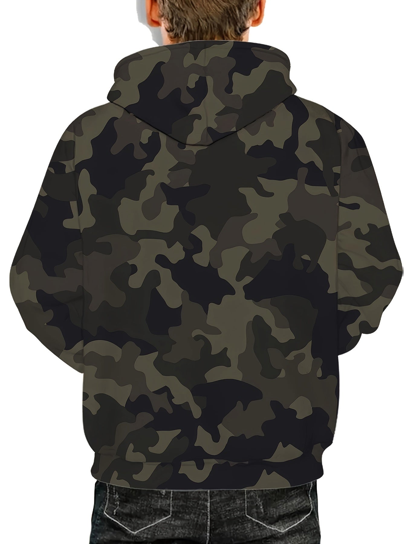 Men's Plus Size Camo Hoodie with Kangaroo Pocket Stretch Fabric Casual Sportswear