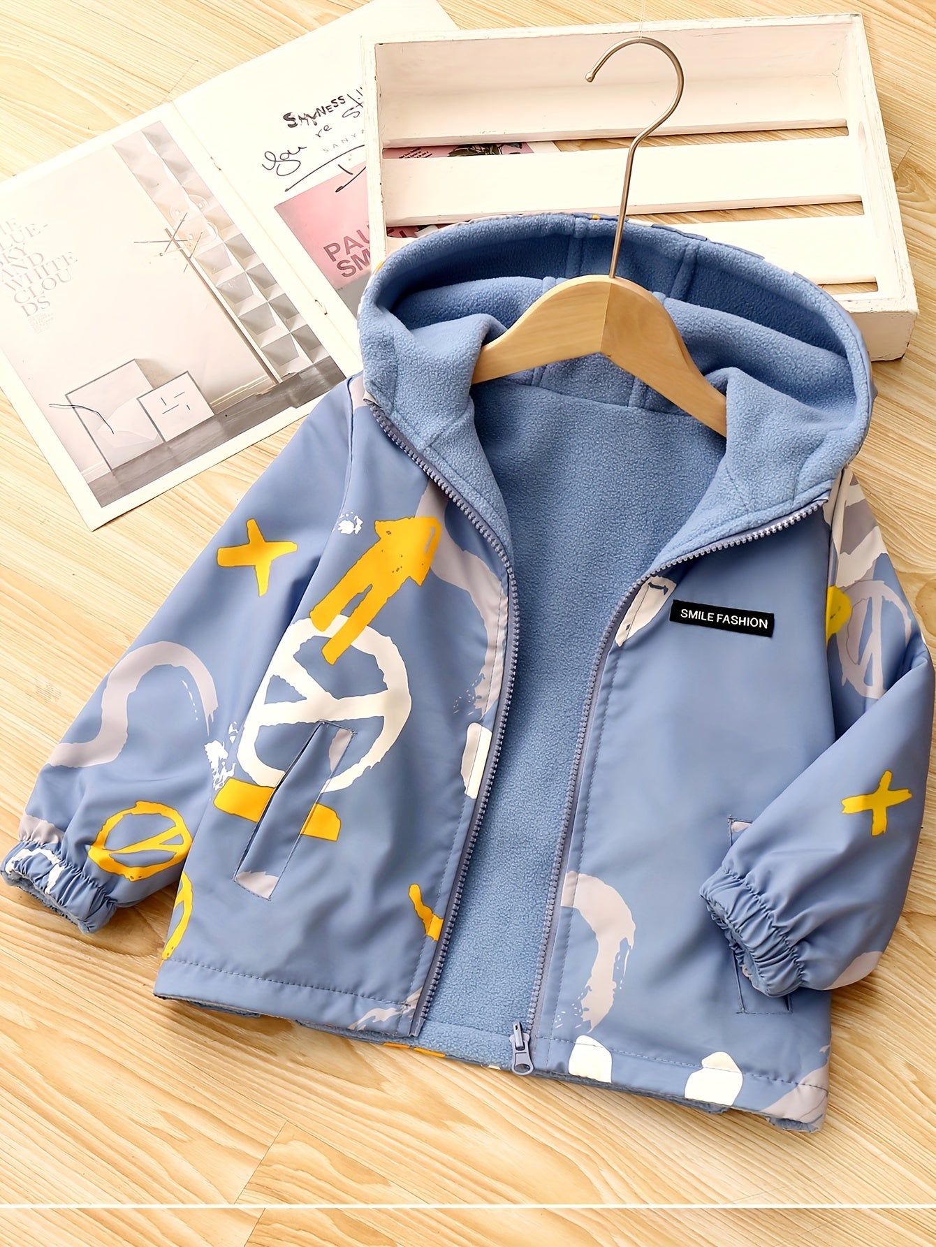 Boys Reversible Fleece-Lined Jacket with Pockets Crew Neck Casual All Seasons