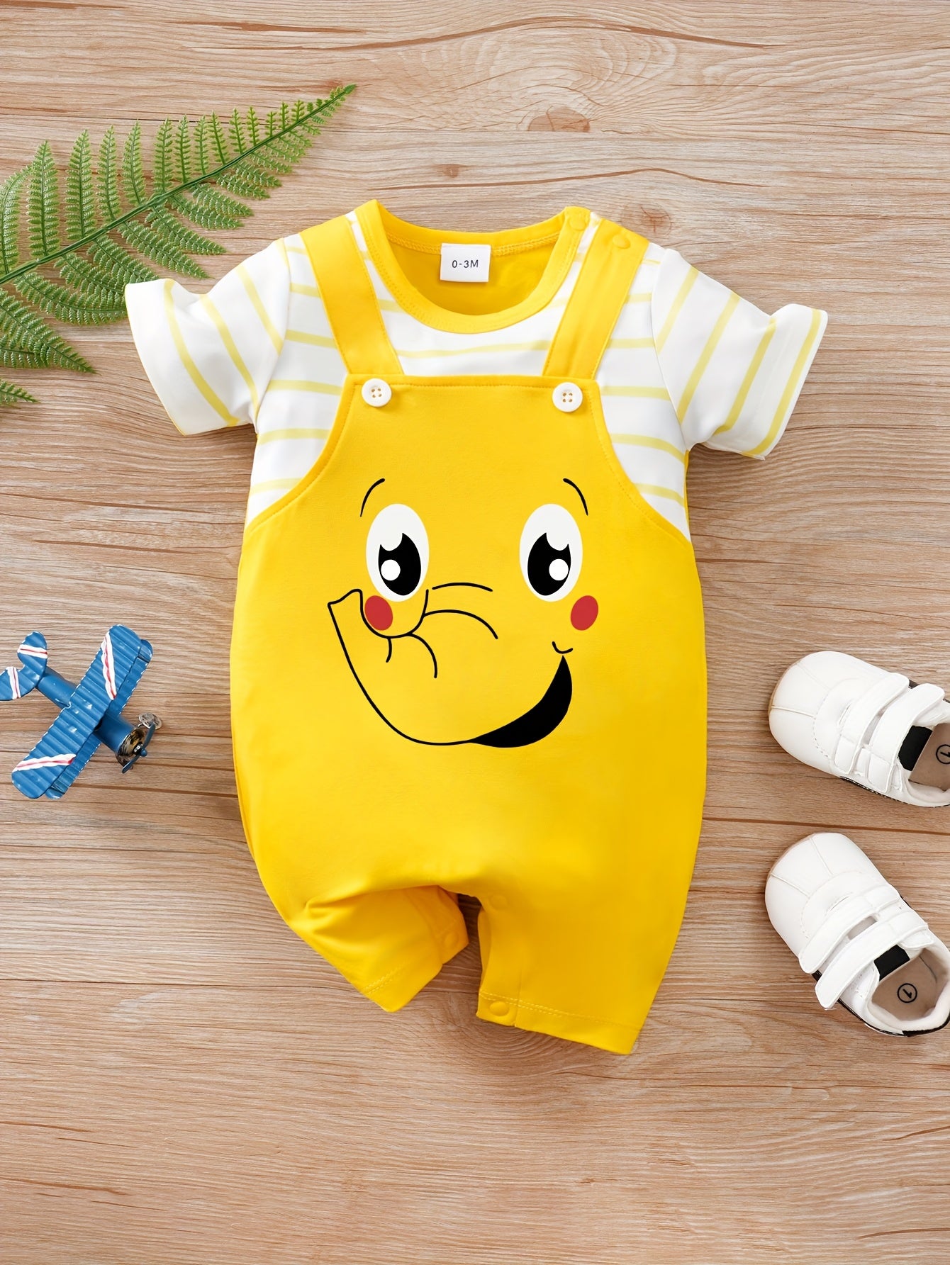 Kids' Summer Elephant Cartoon Romper for 0-3 Years Girls and Boys Made of Soft Polyester Blend