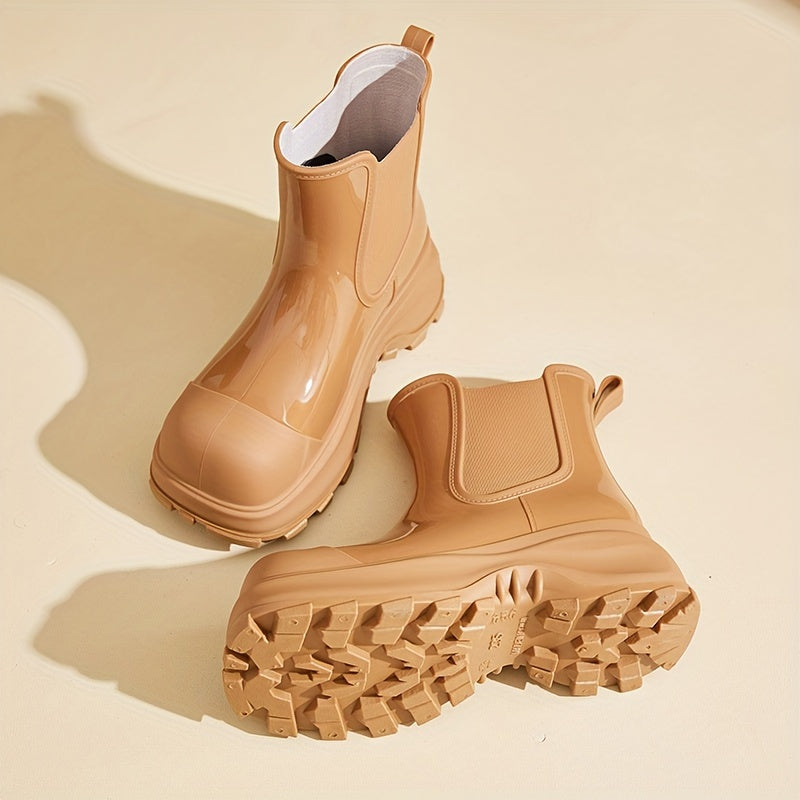 Women's Solid Color Short Boots Casual Slip-On Platform Ankle Boots