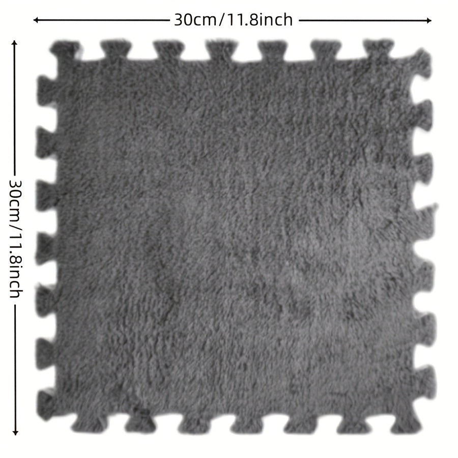 Juego de 12 alfombrillas de felpa con patrón de ajedrez en blanco y negro de 29,97x29,97cm para sala de estar y dormitorio