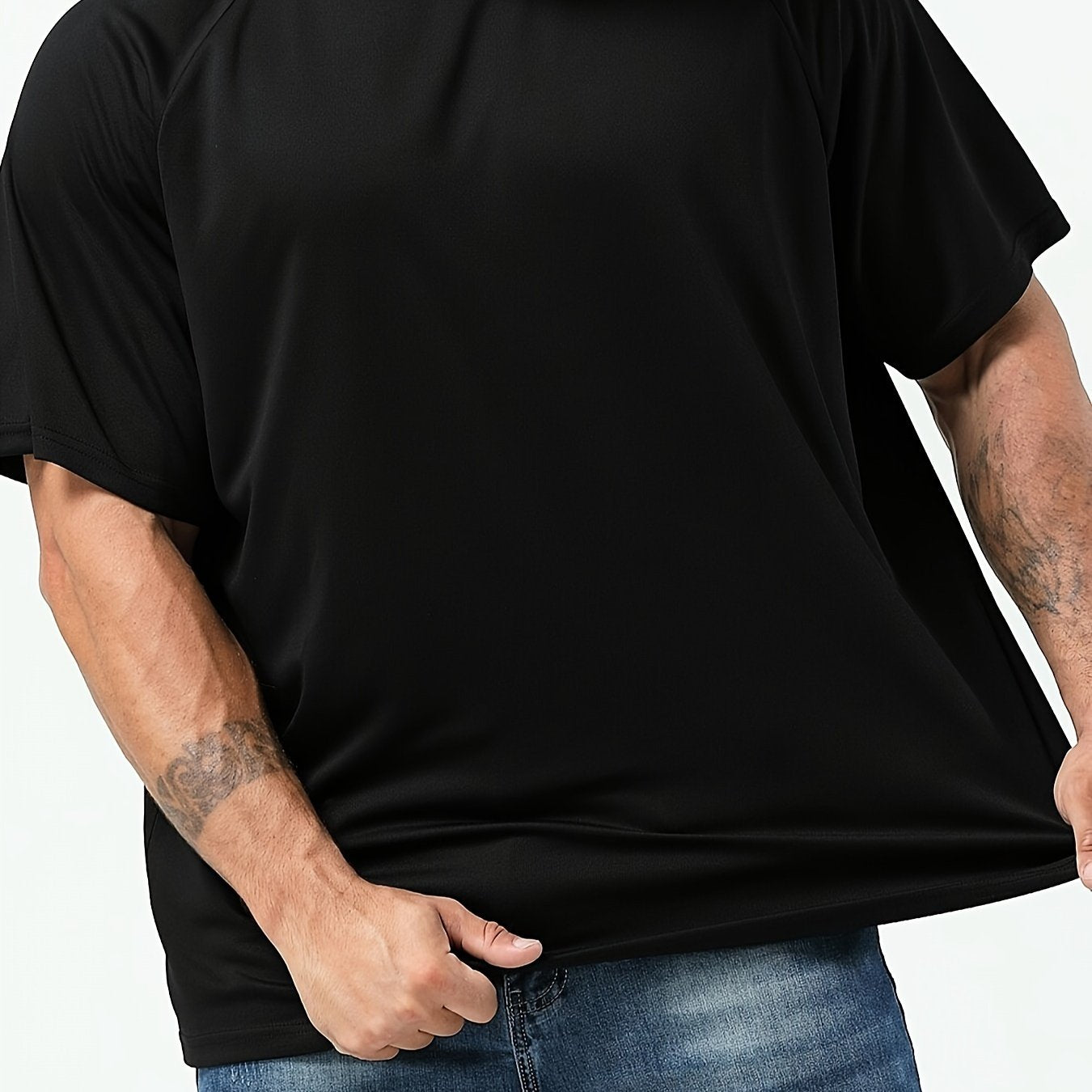 Men's Oversized Solid Polyester T-Shirt for Sports and Fitness Quick Dry Breathable Big & Tall