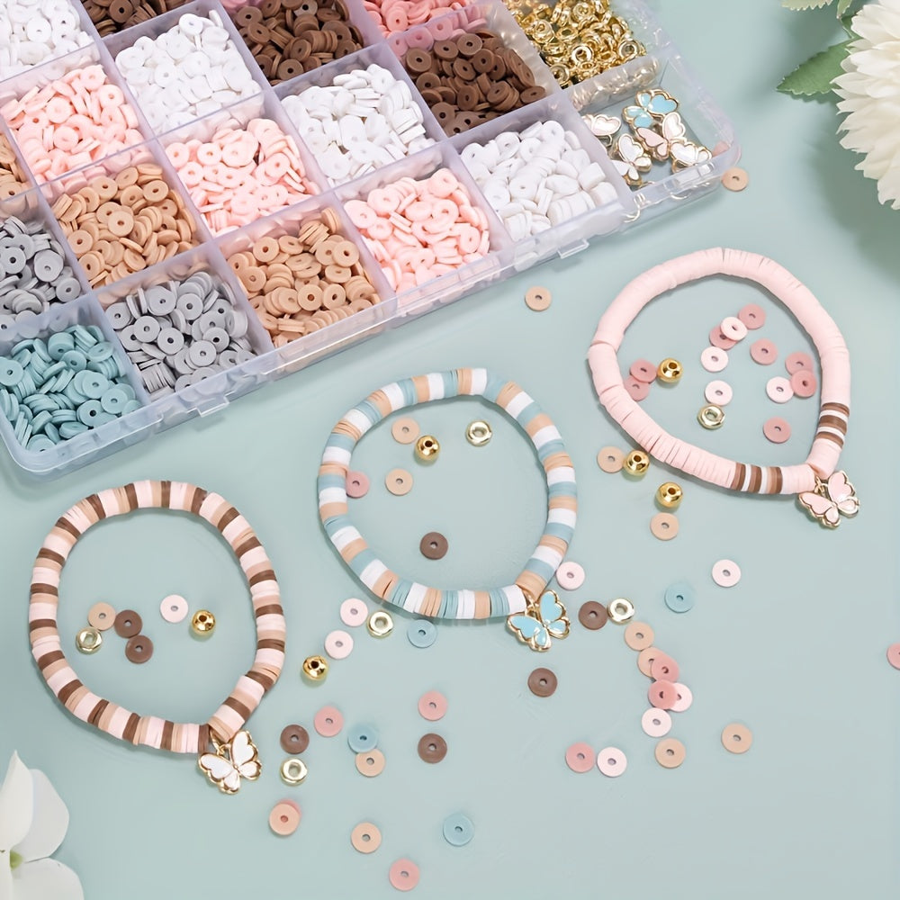 Bracelet Making Kit for Kids and Teens with Clay Beads Butterfly Charms and Gold Accents