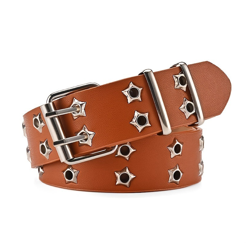 Unisex Party Belt with Double Pin Buckle and Star Eyelet Design