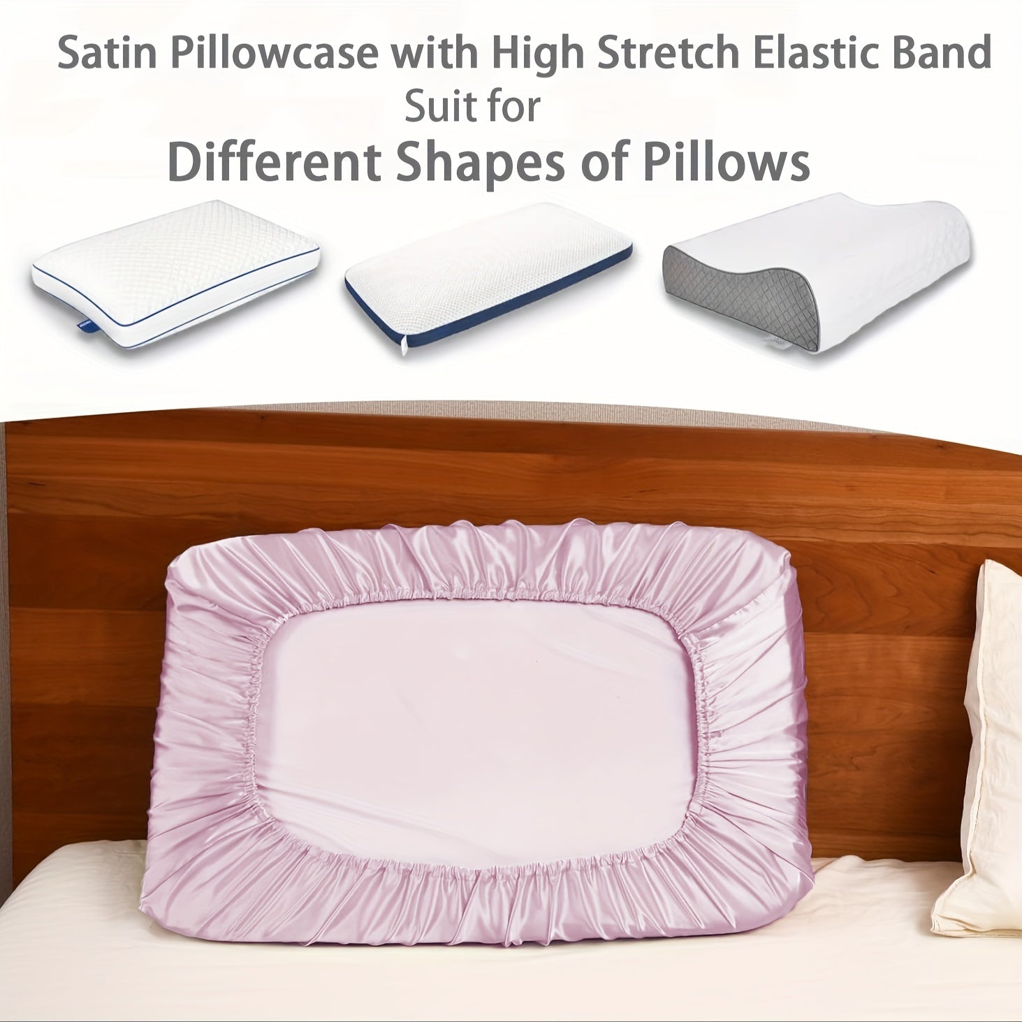 Satin Pillowcases Set of 2 with Elastic Bands, Soft Non-Slip Fabric for Bedroom