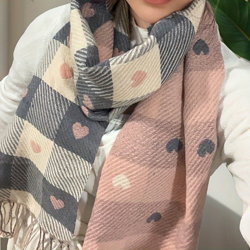 Women's Heart Print Scarf Soft Polyester Warm Windproof for Romantic Evenings