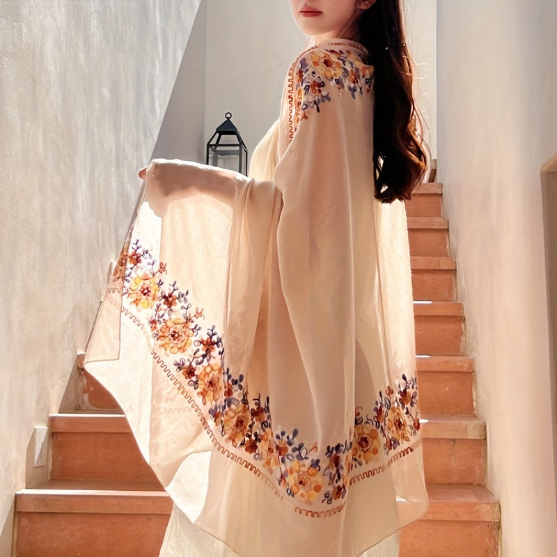 Cotton-Linen Bohemian Scarf for Travel and Beach Wind-Resistant Wrap with Jacquard Pattern