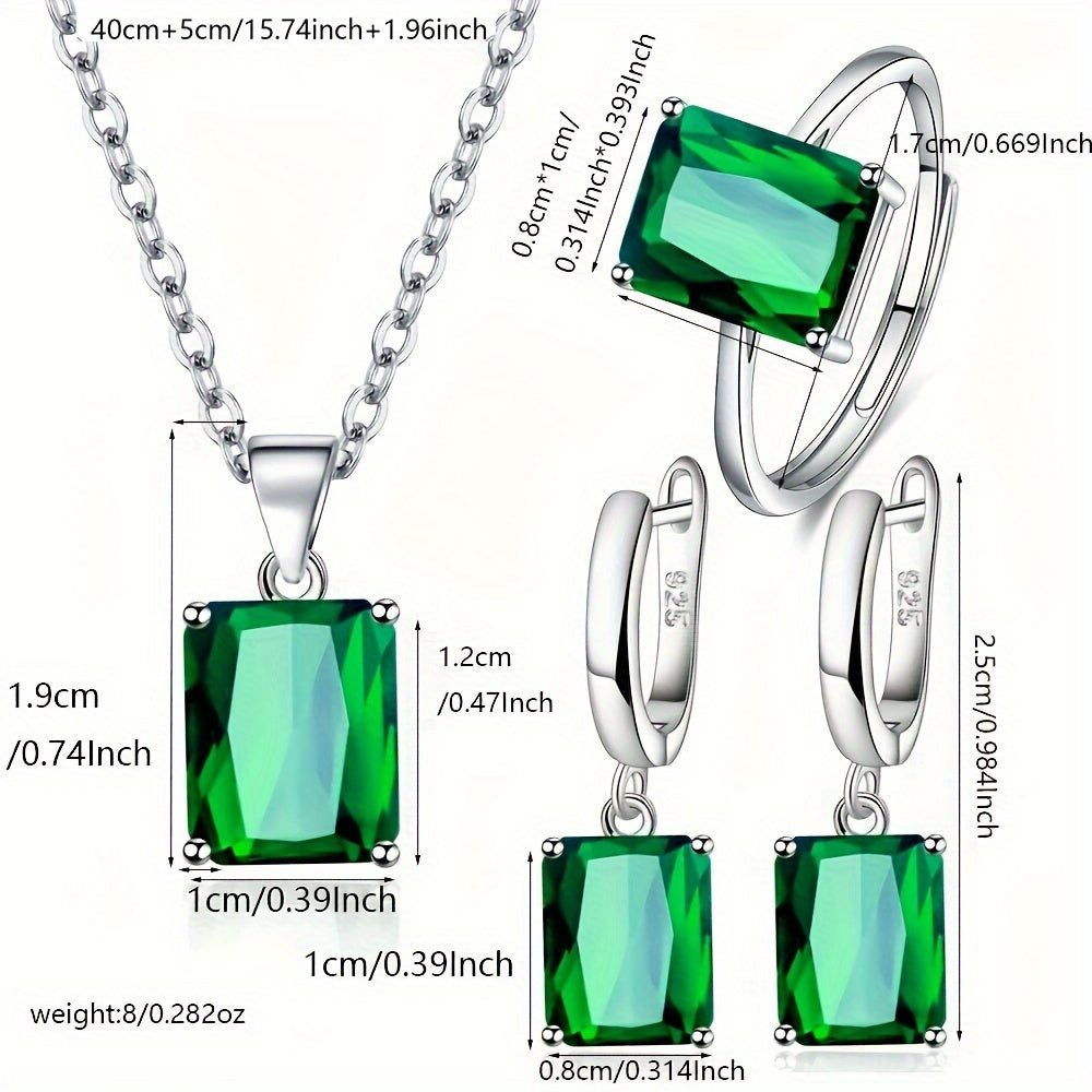 Chic Retro 925 Sterling Silver Jewelry Set kvadrat shaklidagi sun'iy Kubik Zirconia toshlari bilan - To'plamda Earcuffs, Uzuk va Uzuk bor - Go'zal kumush bilan qoplangan, Har kuni kiyish uchun yoki Maxsus tadbirlar uchun, masalan,