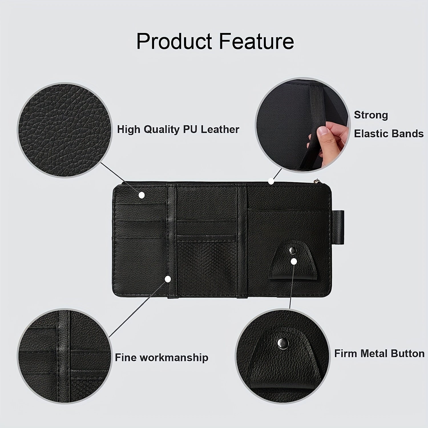 Car Sun Visor Organizer with Multiple Pockets and Card Holders in PU Leather