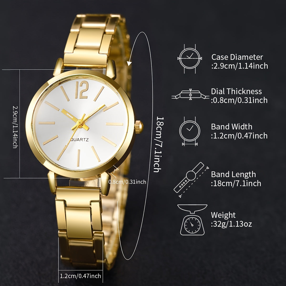 Women's Quartz Watch Set with Zinc Alloy Dial and Matching Bracelet 4 Pieces