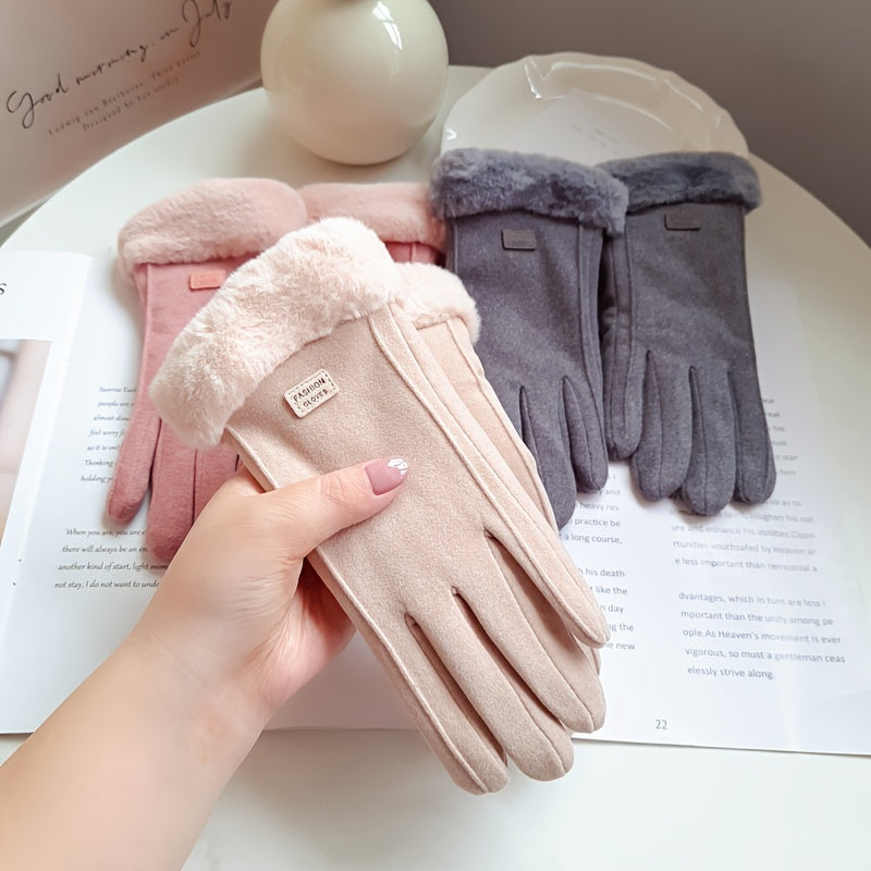 Women's Winter Thick Plush Suede Gloves Touchscreen Driving Warm Outdoor