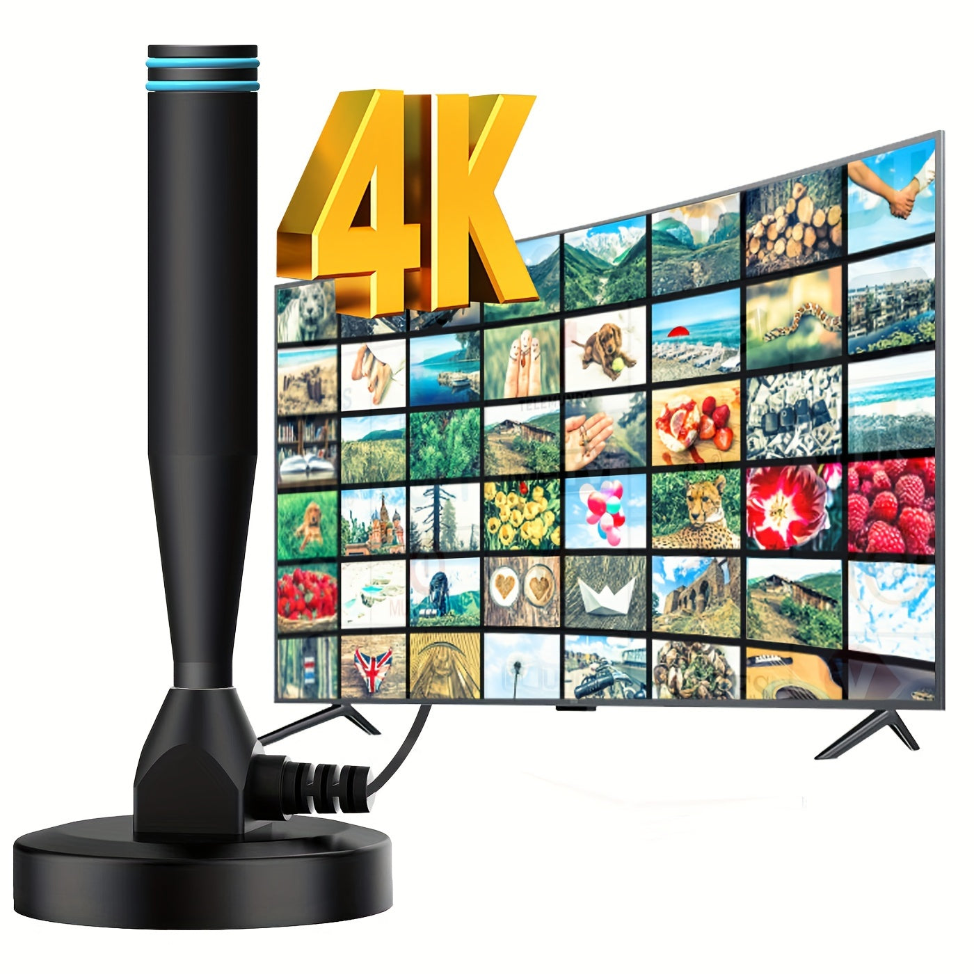 Antena de TV digital HD para interior y exterior, recepción de 360°, compatible con 4K y 1080P