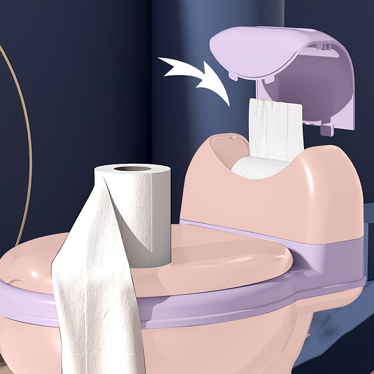 Bolalar uchun plastik o'quv tualet stulchasi, qopqog'i va tishli tutqich bilan