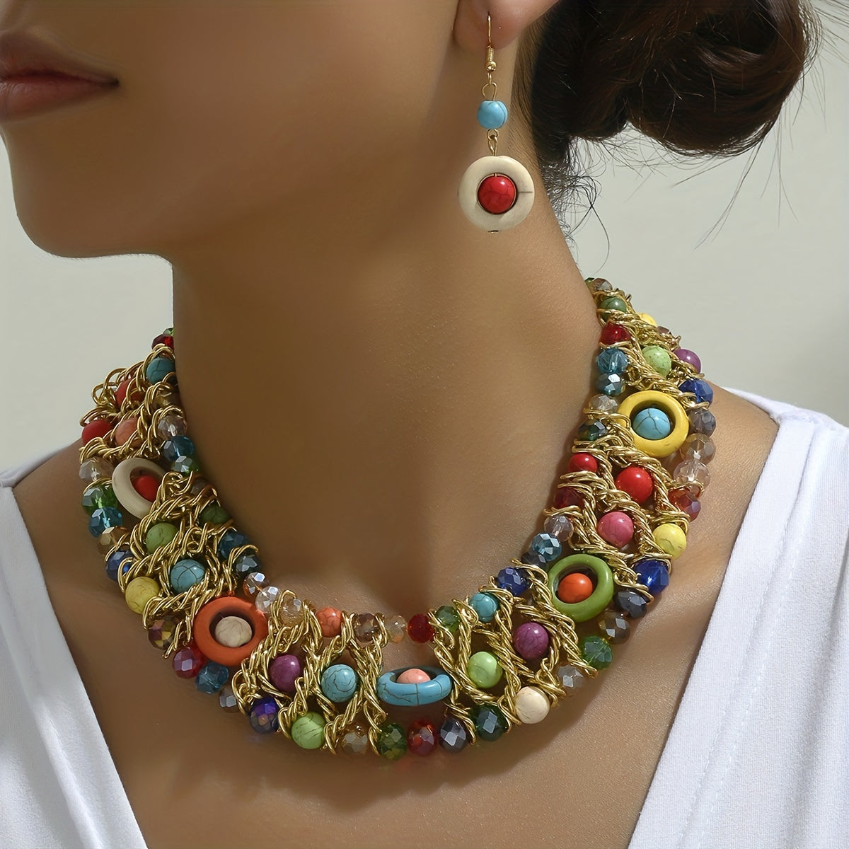 Women's Boho Jewelry Set Beaded Necklace and Earrings for Casual Wear and Gifts