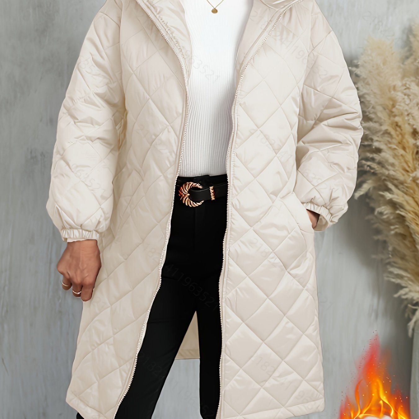 Plus Size Women's Quilted Hooded Coat for Fall Winter Solid Zip Up Outerwear