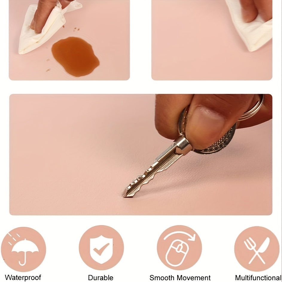 Водонепроницаемый столовый коврик из искусственной кожи для офисного использования, нескользящий и однотонный с подкладкой для мыши и клавиатуры.