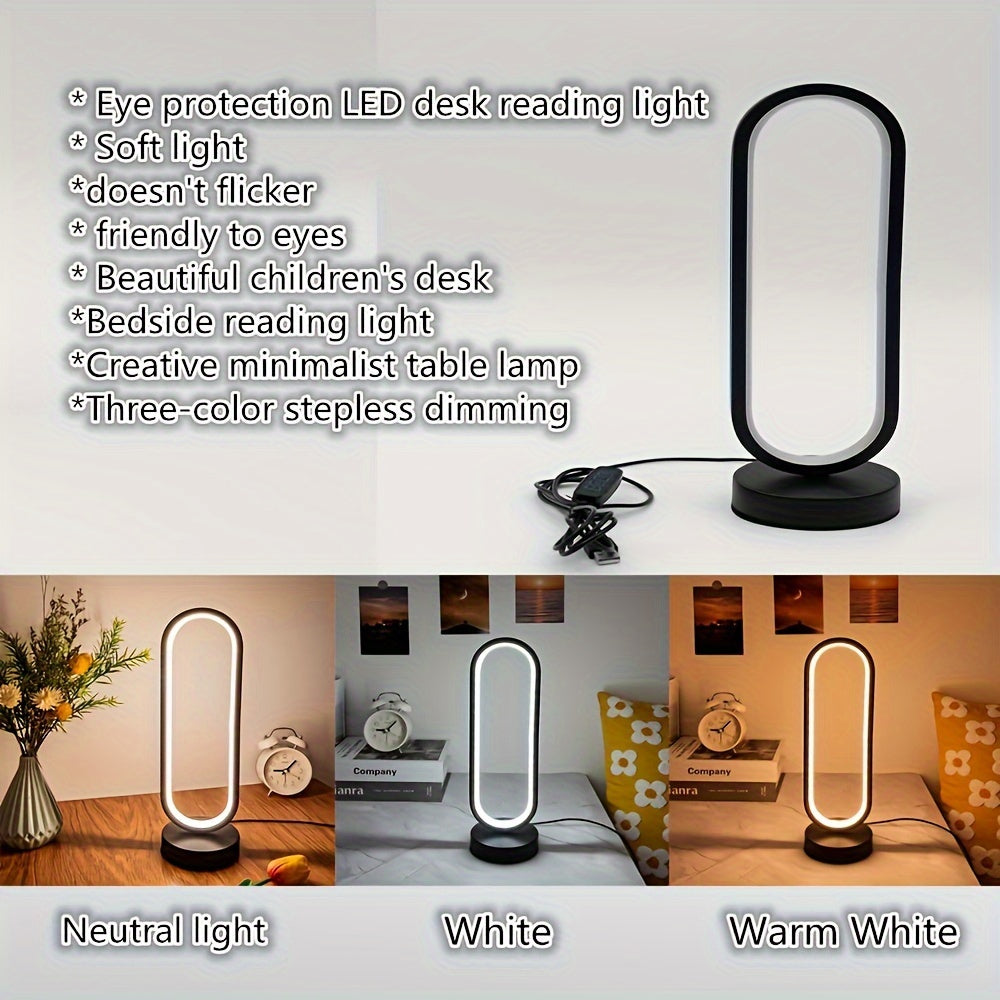 LED Desk Lamp with USB Port Dimmable Black and White Metal Base for Bedroom Living Room