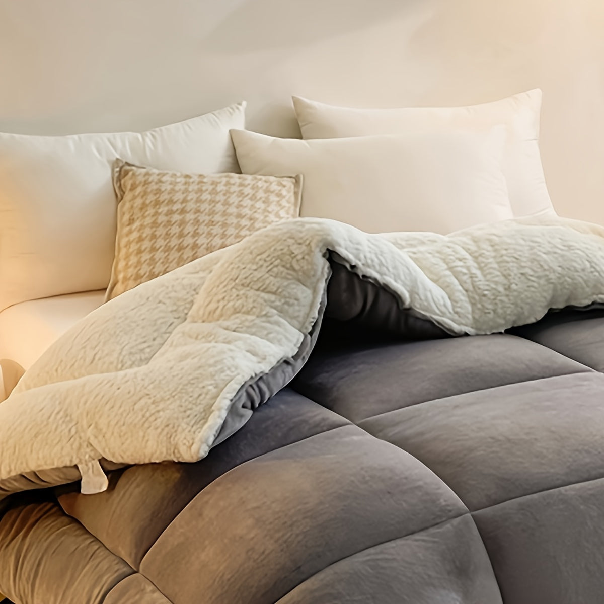 Sherpa Fleece Quilt Core Cabin Style Comforter Double-Sided Fluffy Warm Bedding